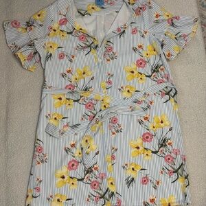 CeCe Yellow and Pink Flutter Sleeve Sundress